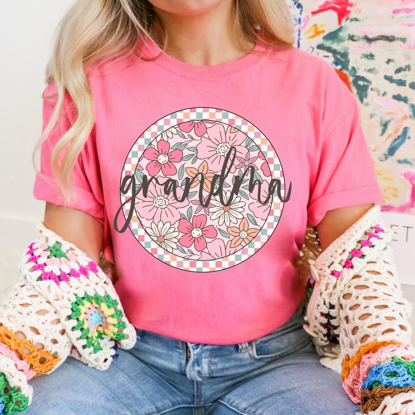 Floral Checkered Graphic Tees - Multiple Options