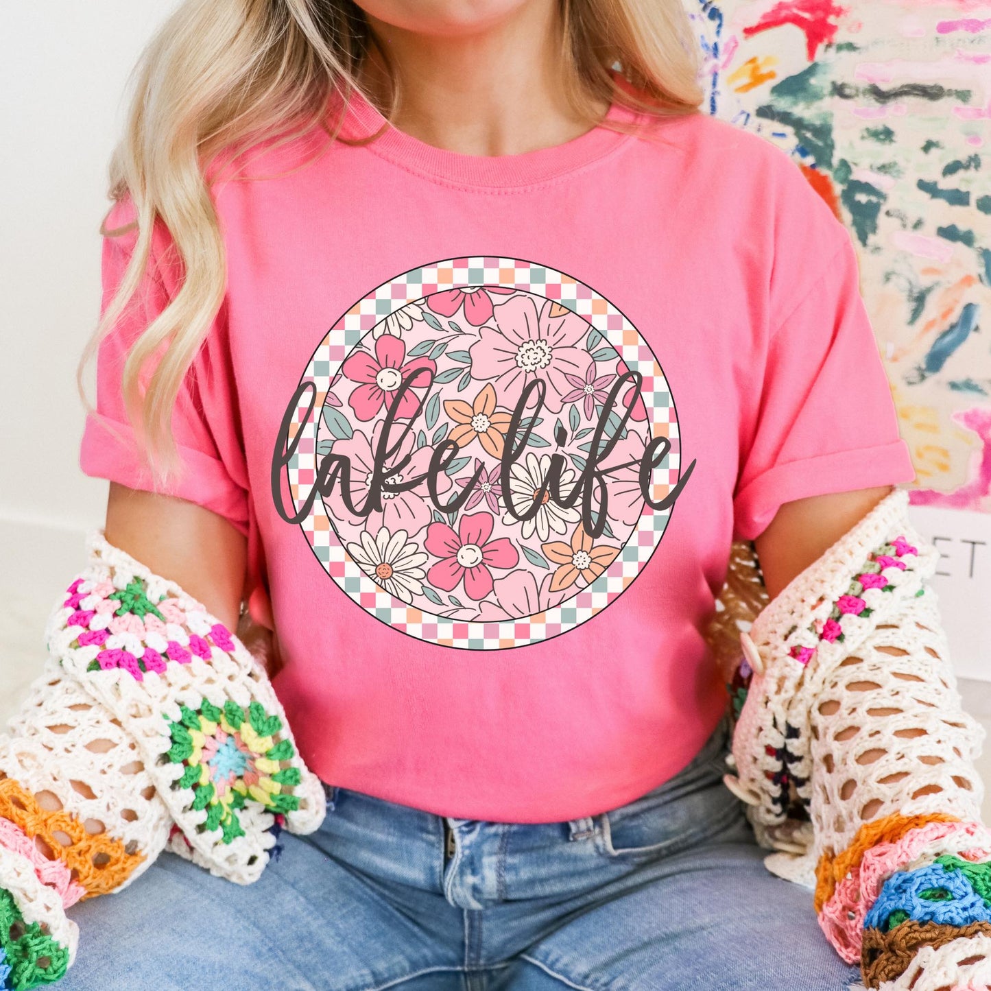Floral Checkered Graphic Tees - Multiple Options