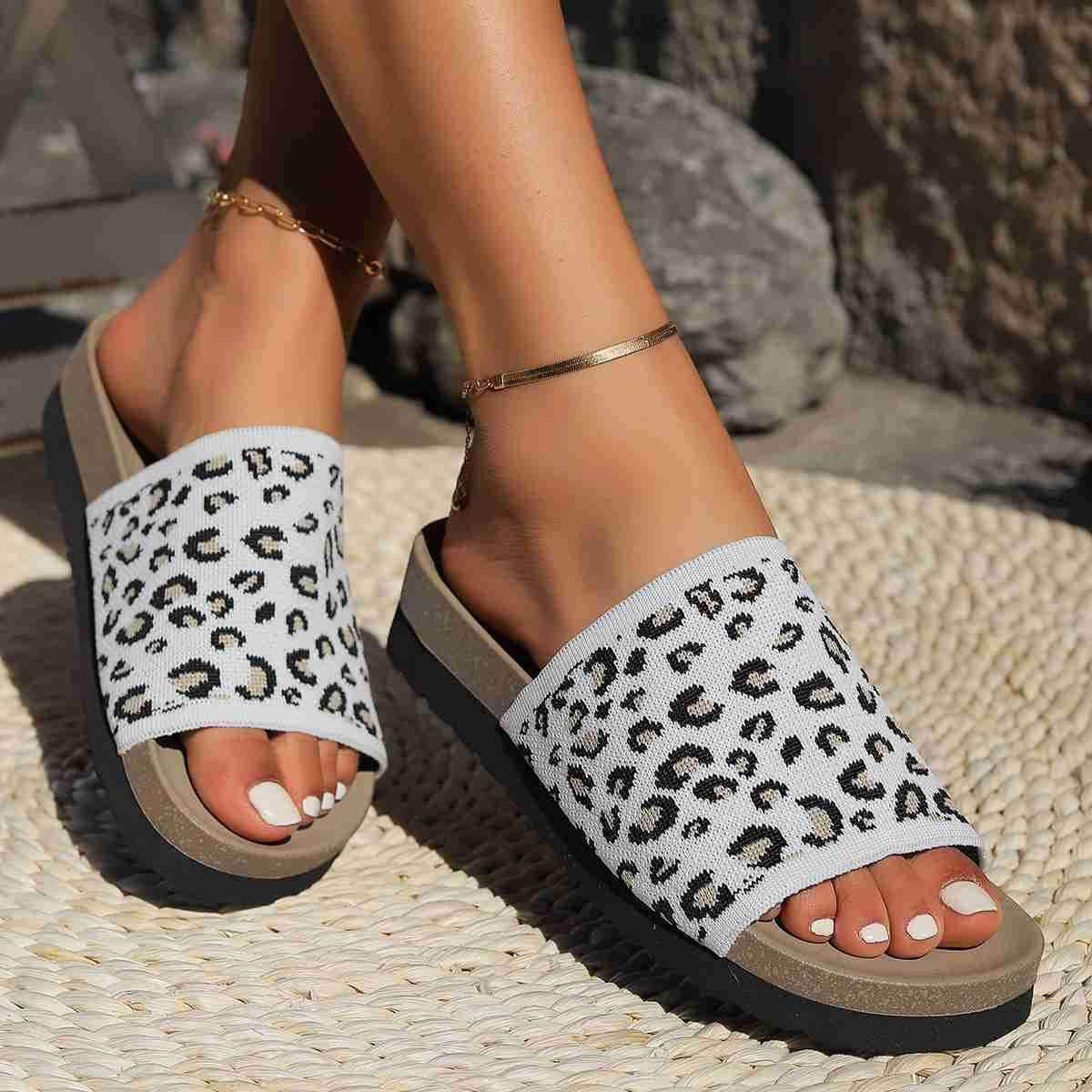 Leopard Knitted Slides