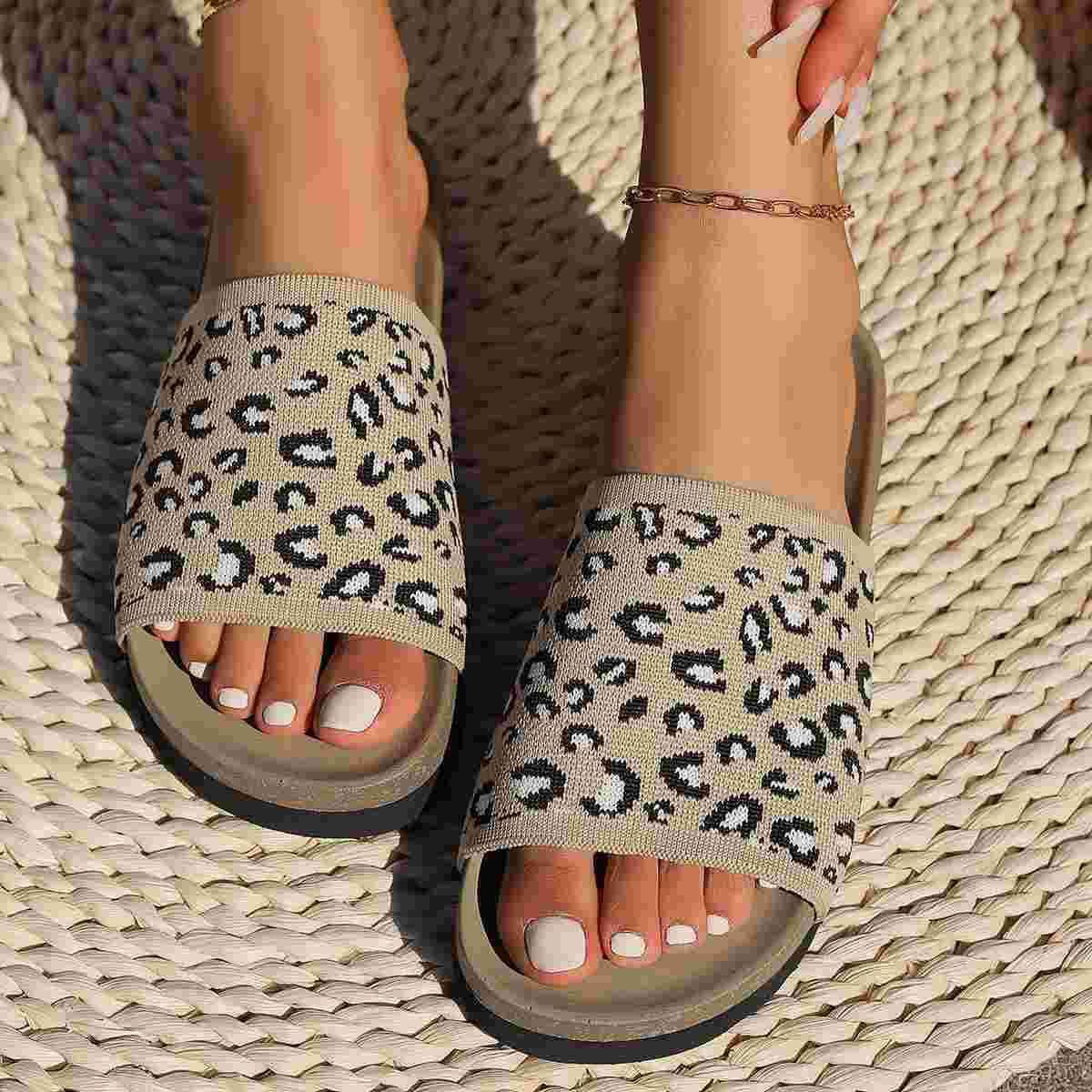 Leopard Knitted Slides