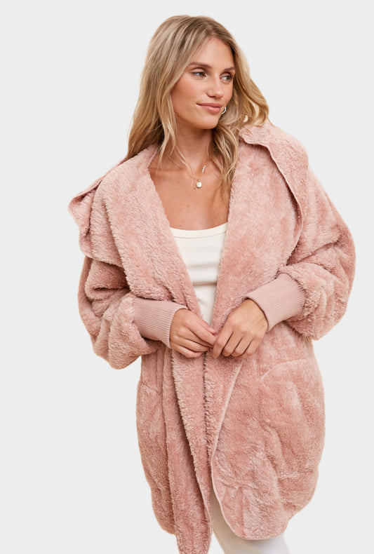 Mylin Plush Hooded Jacket in Mauve