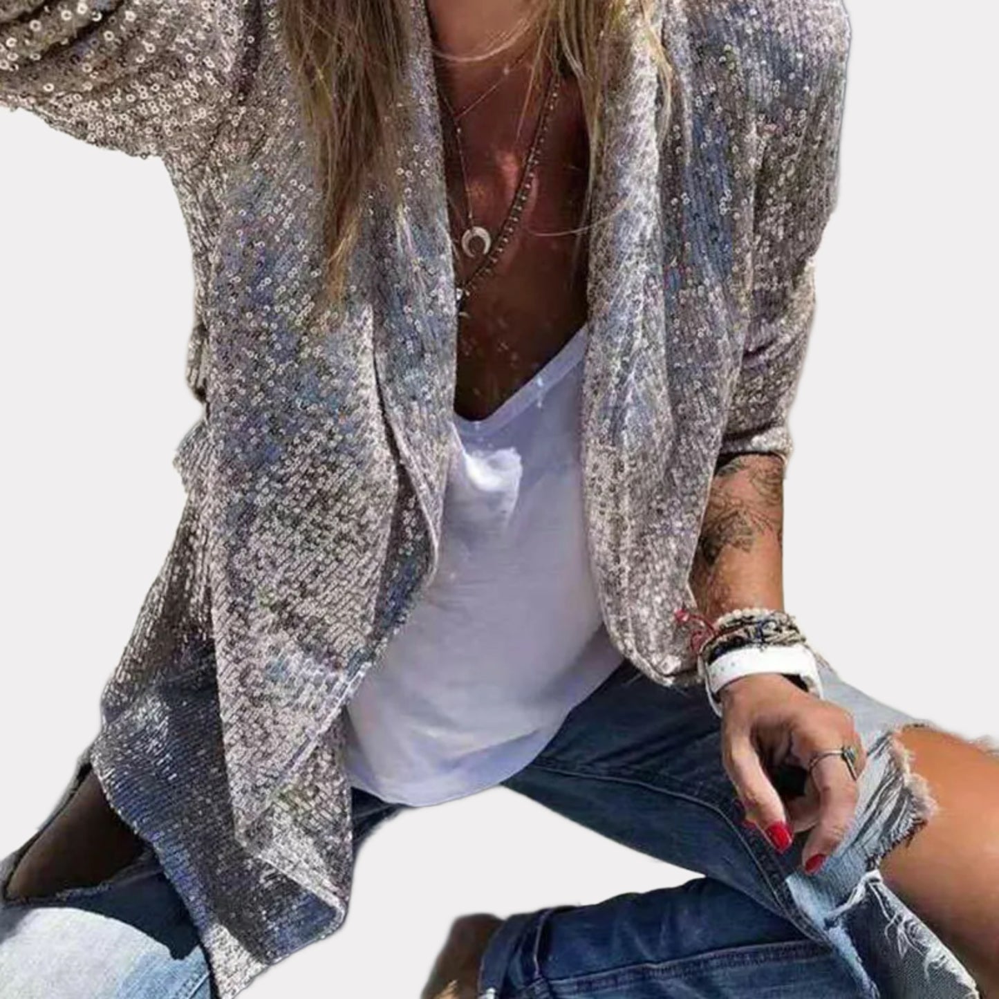 Ashten Sparkle Blazer in Silver