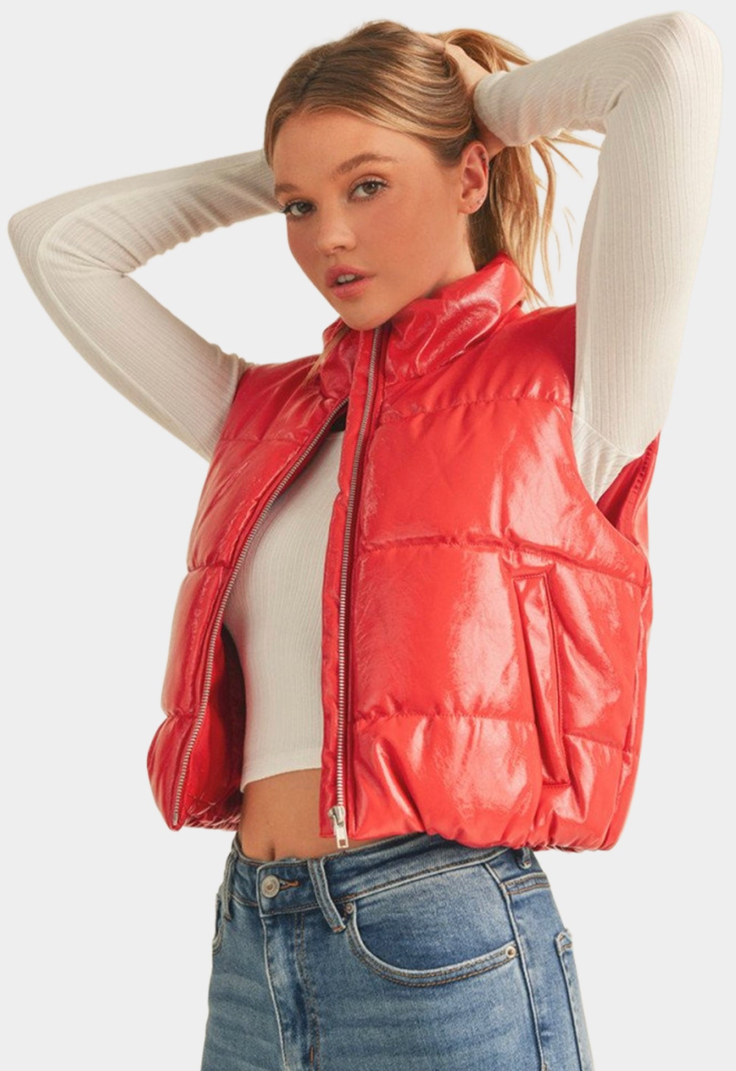 Kehlani Puffer Vest in Red
