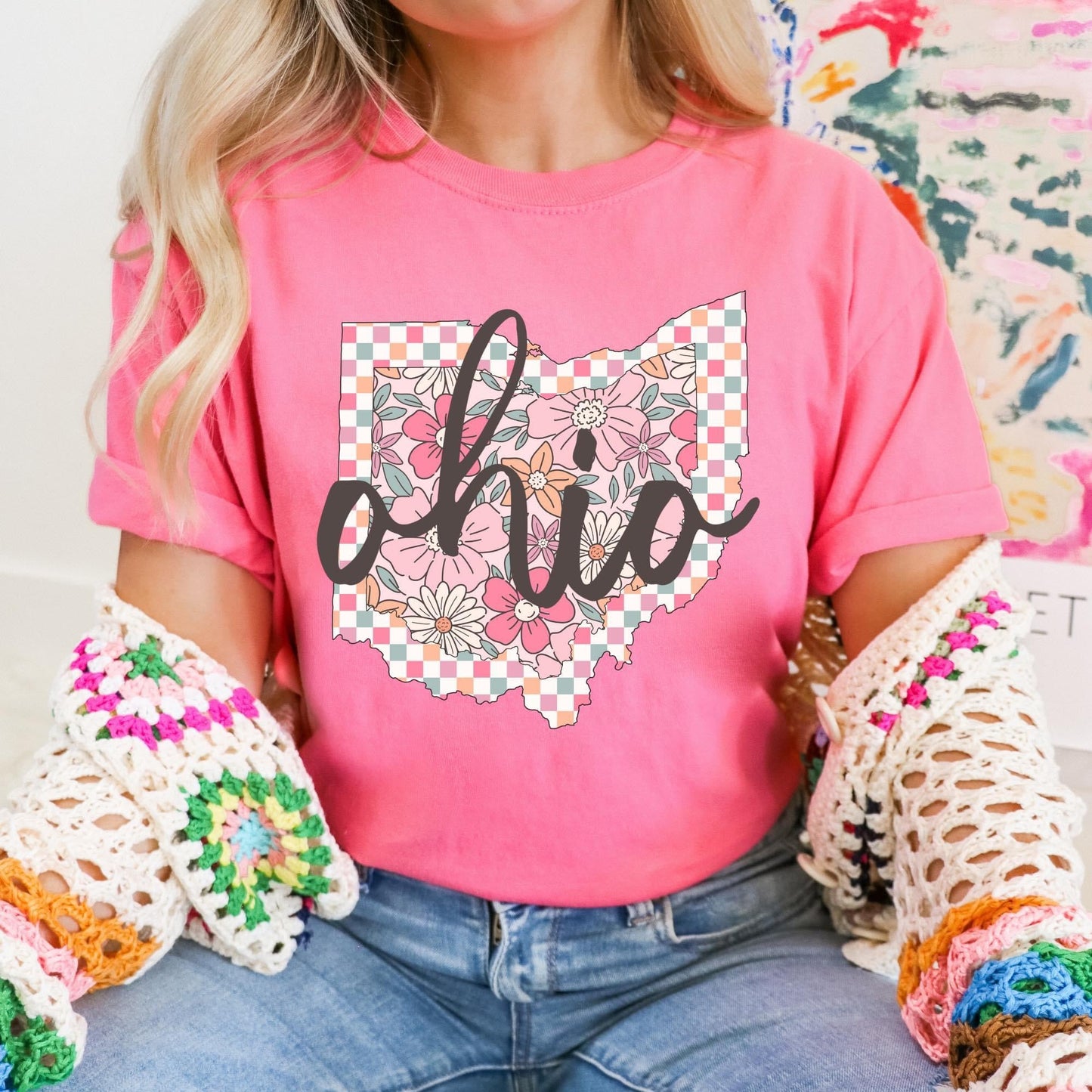 Floral Checkered State Tees