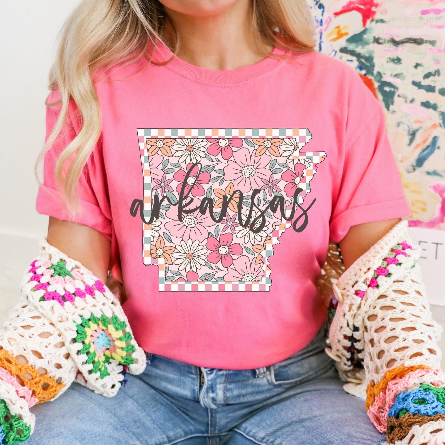 Floral Checkered State Tees
