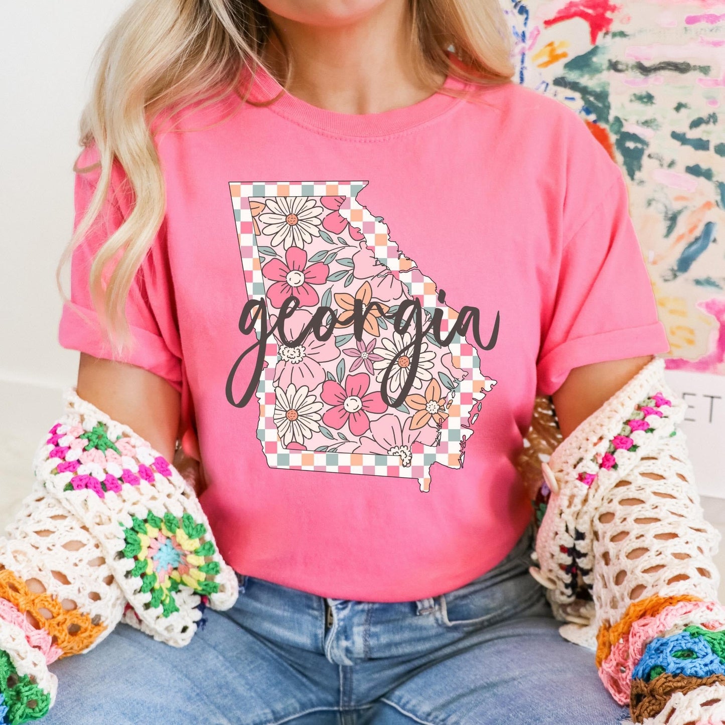 Floral Checkered State Tees