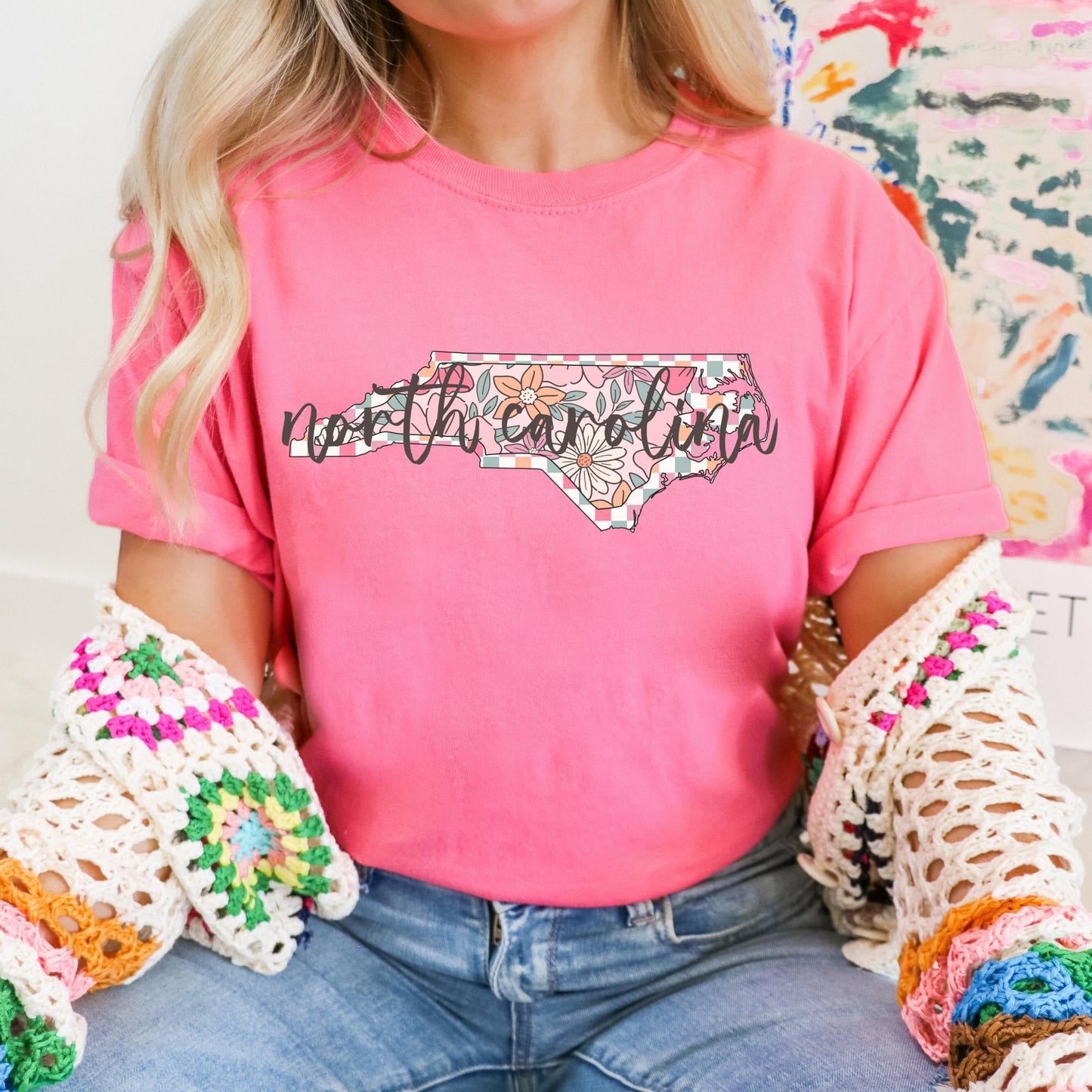 Floral Checkered State Tees