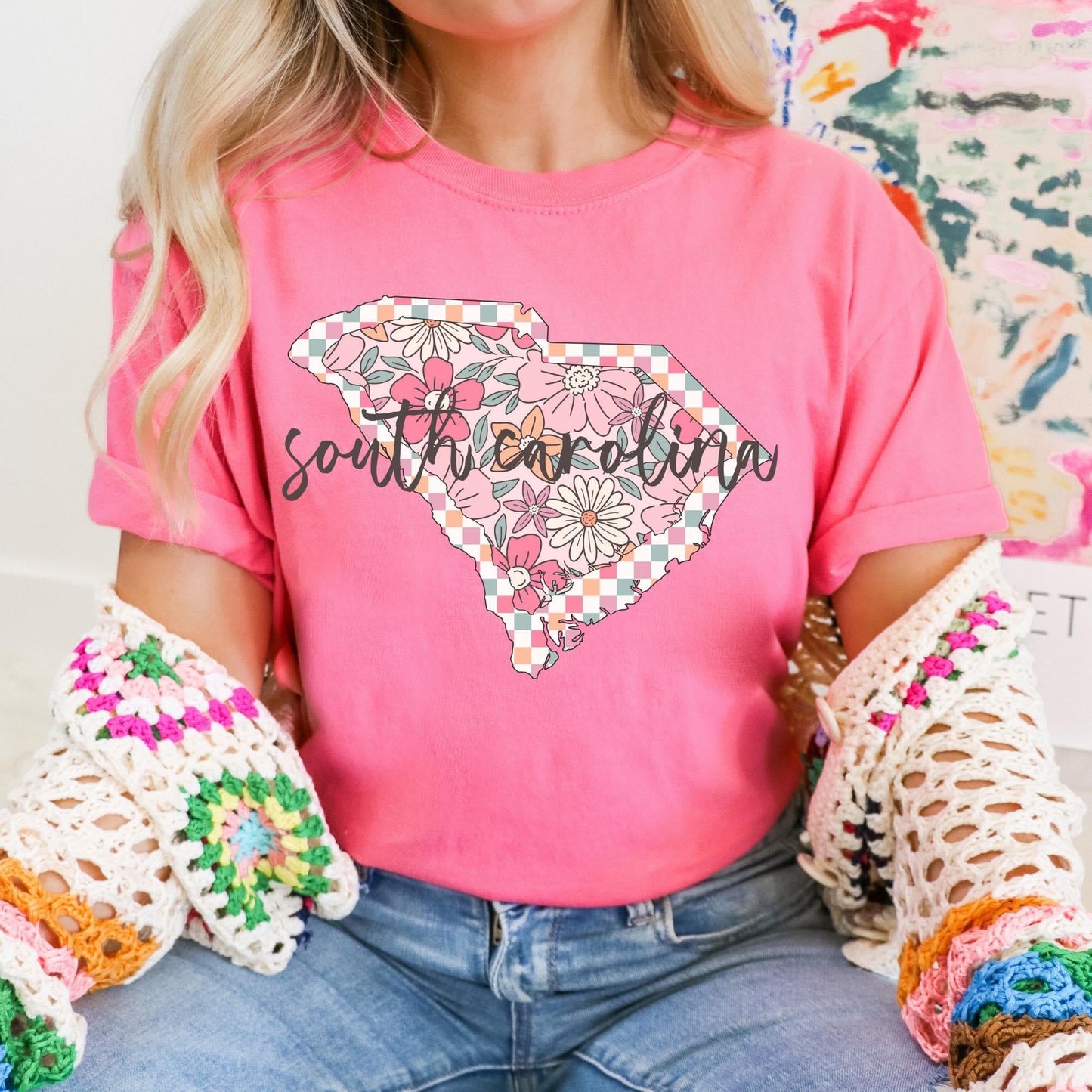 Floral Checkered State Tees