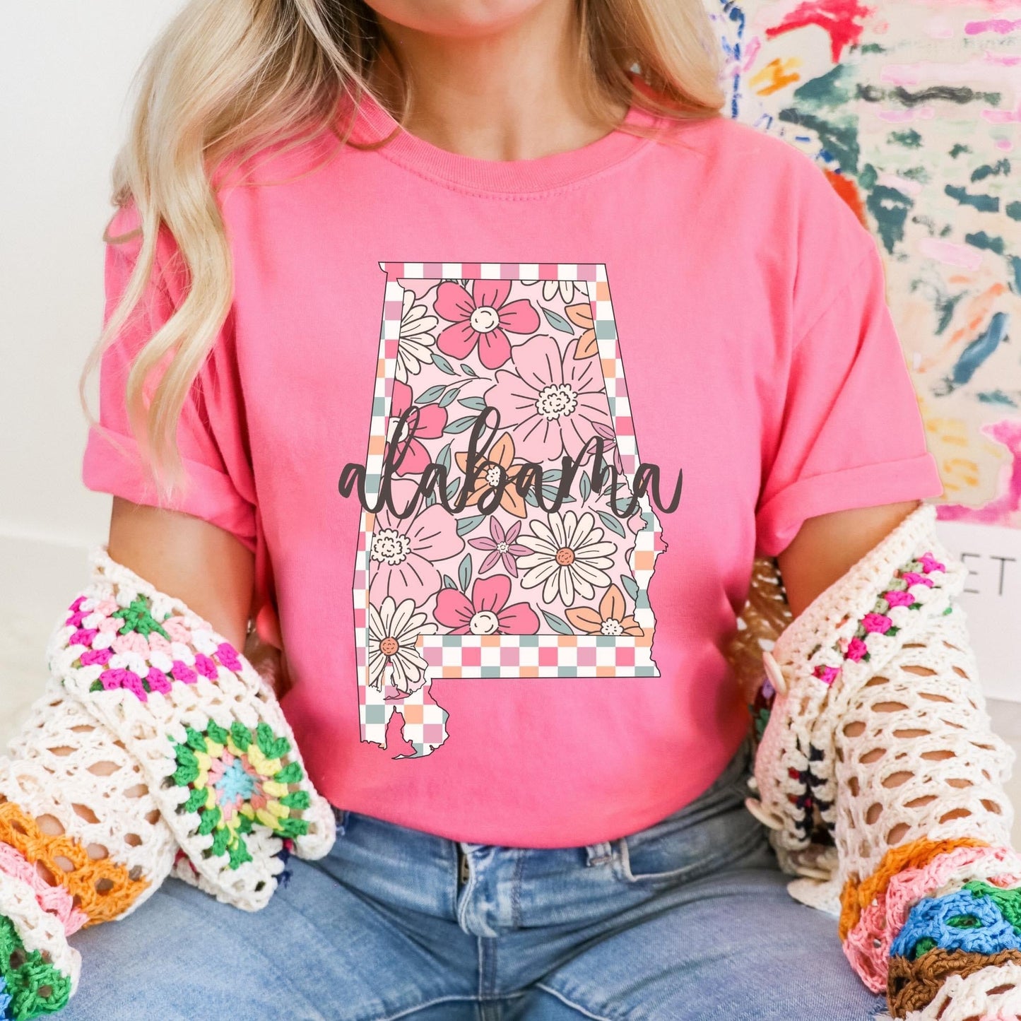 Floral Checkered State Tees