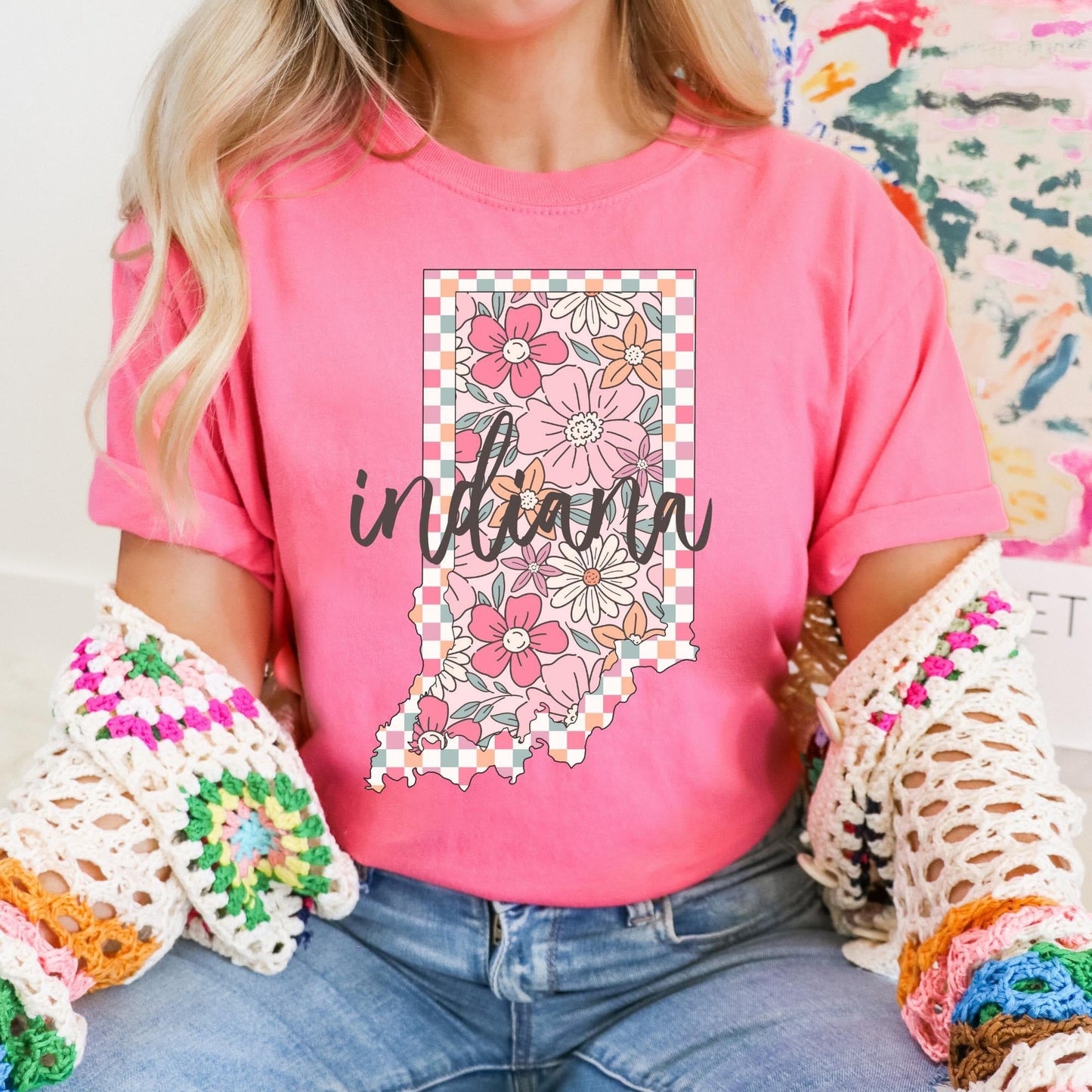 Floral Checkered State Tees