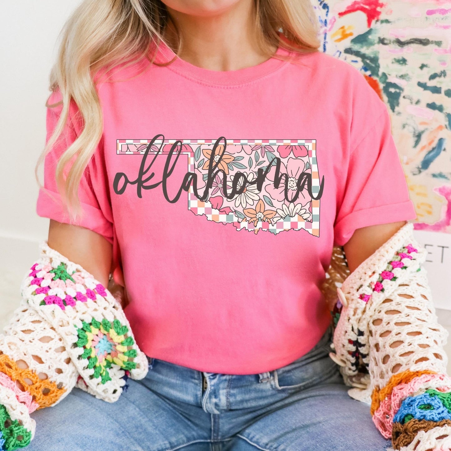 Floral Checkered State Tees