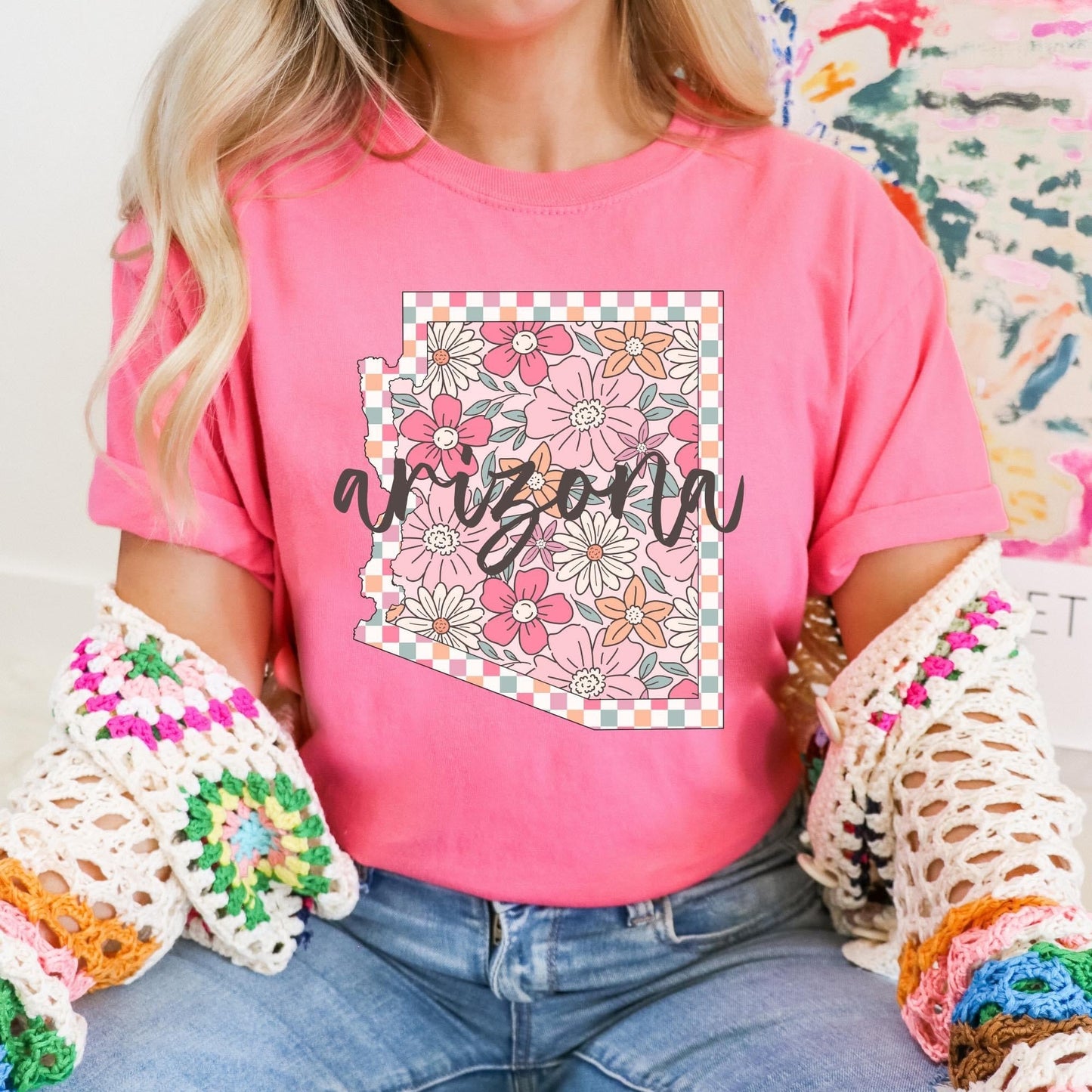 Floral Checkered State Tees