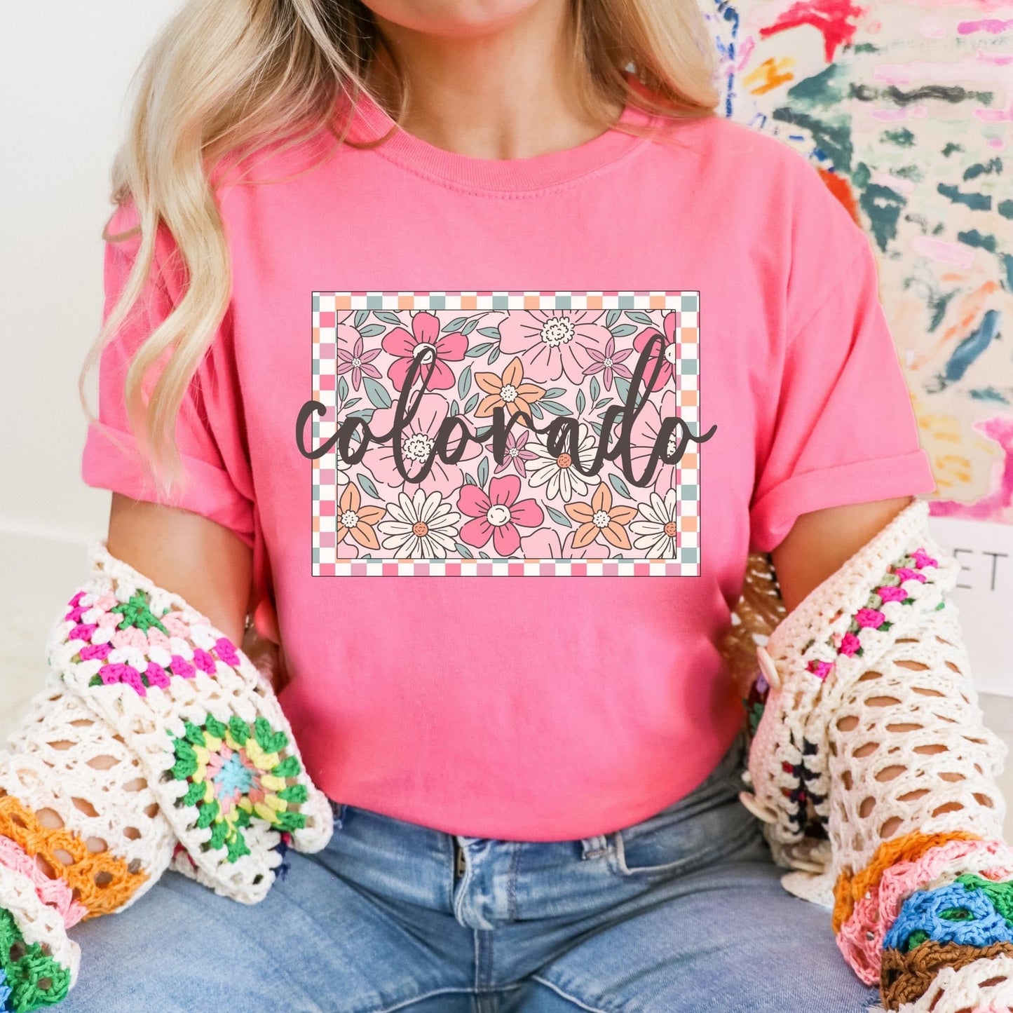 Floral Checkered State Tees