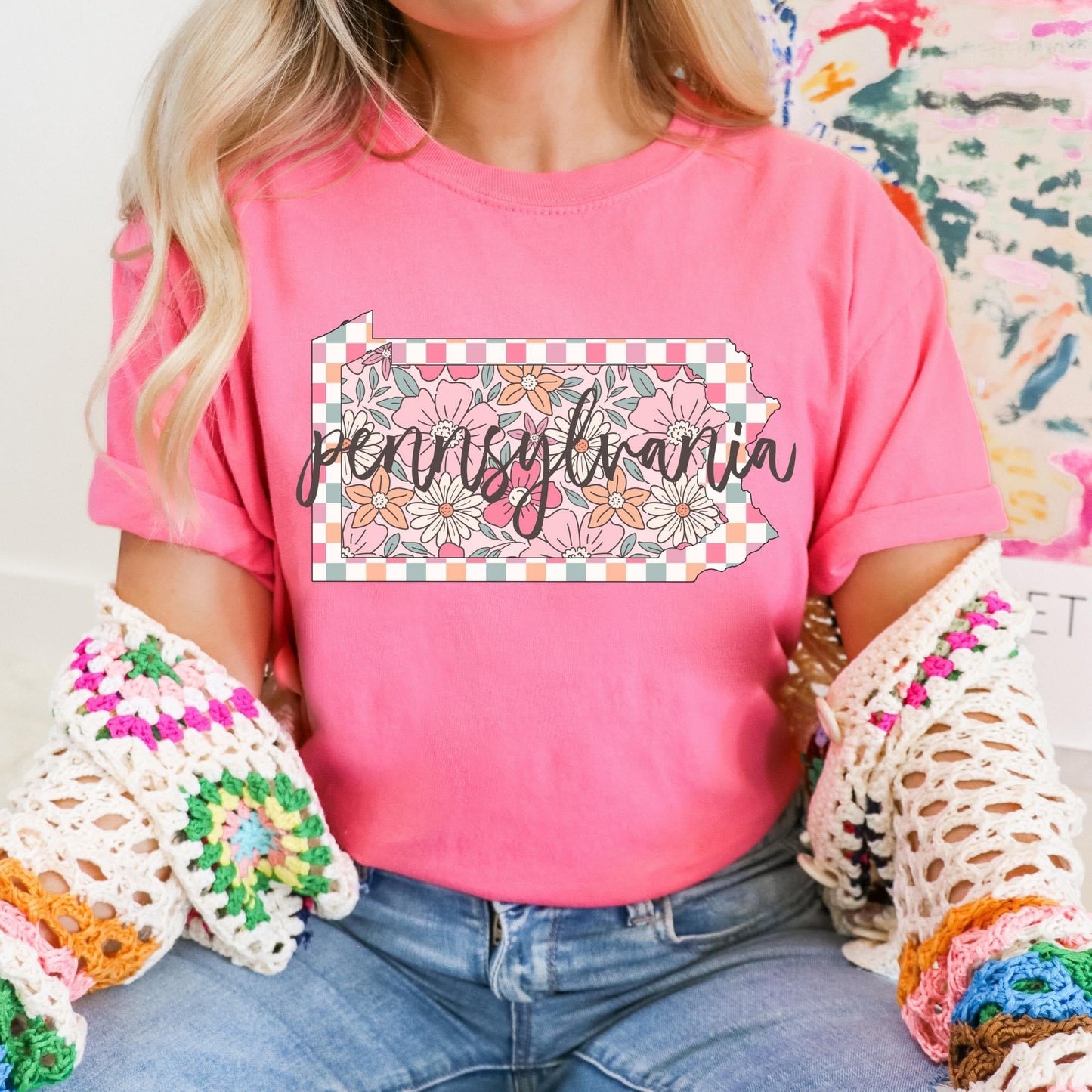 Floral Checkered State Tees