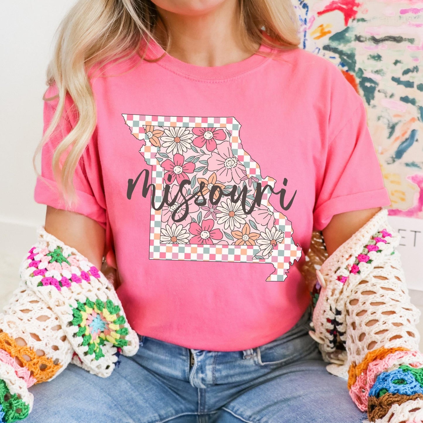 Floral Checkered State Tees