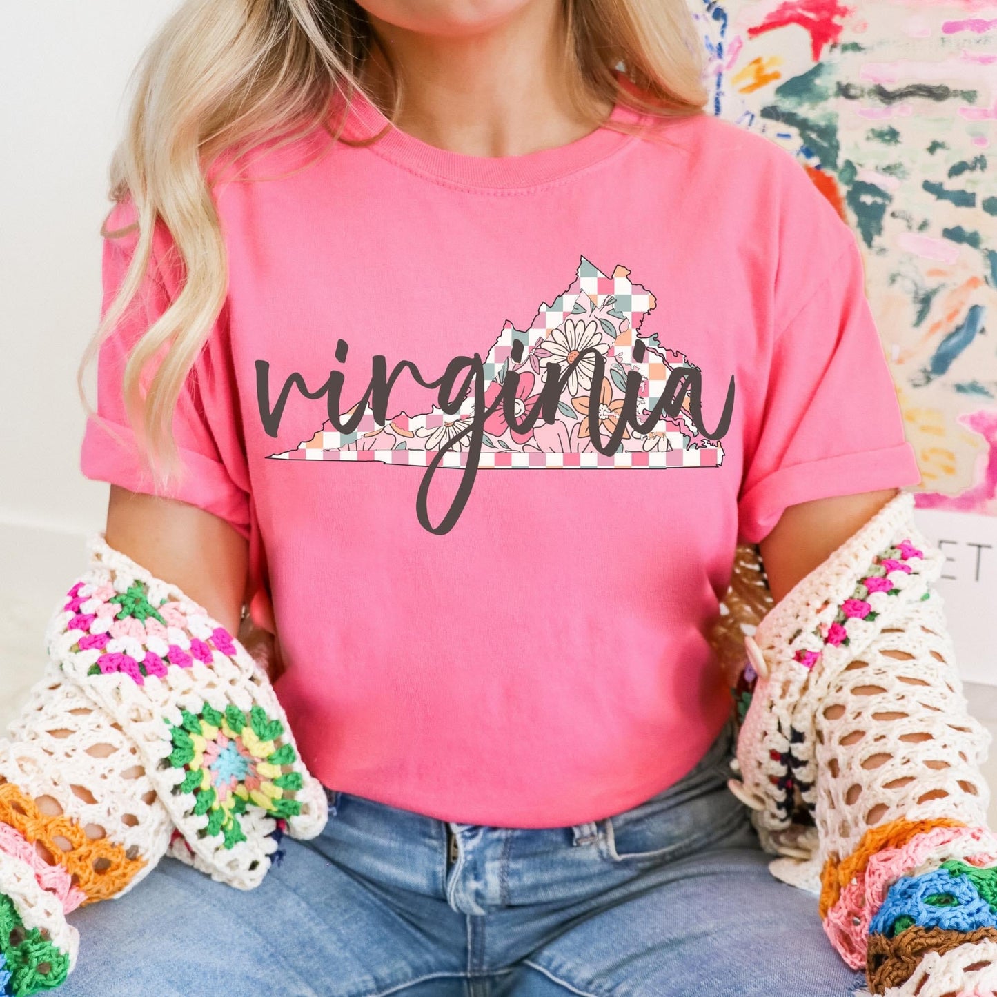 Floral Checkered State Tees