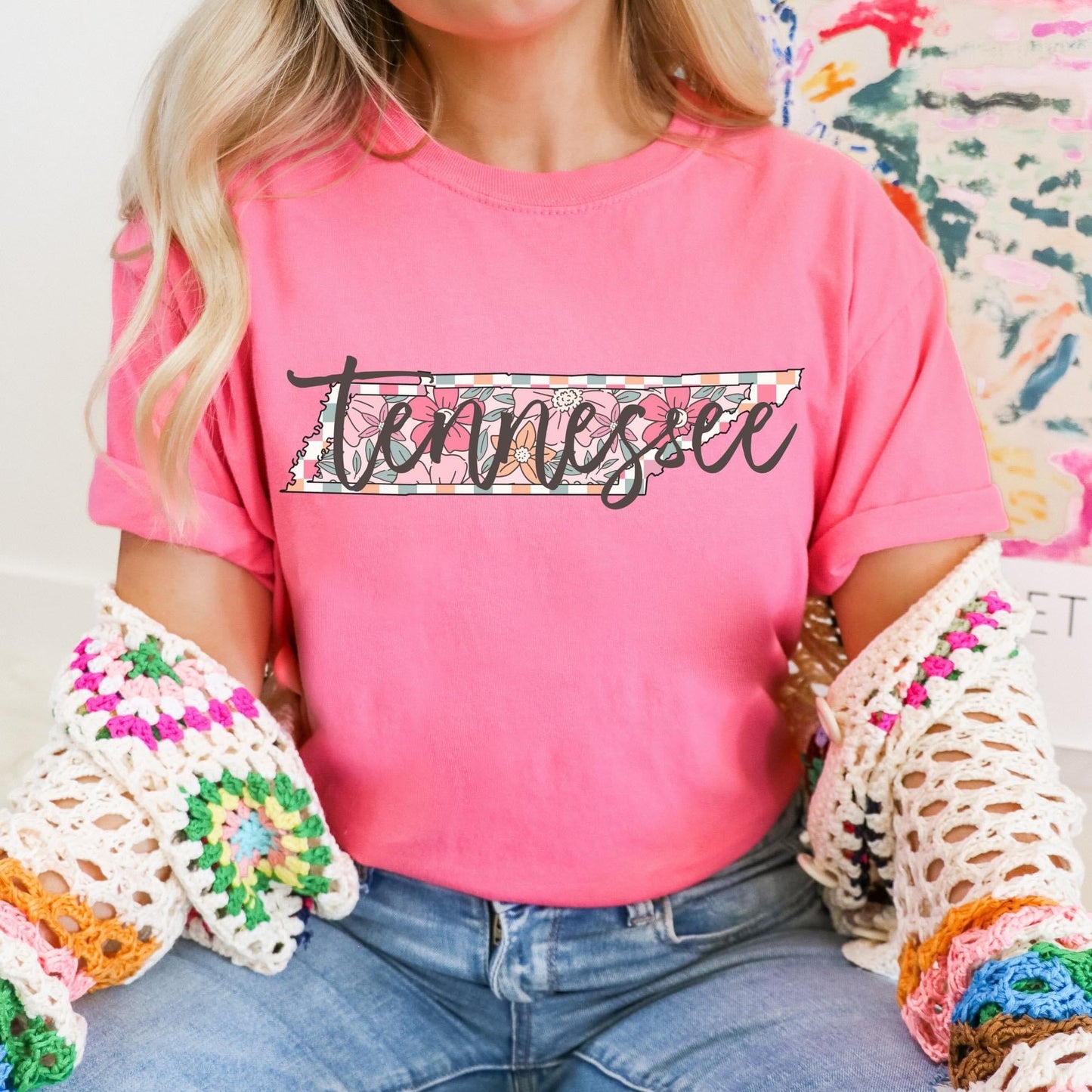 Floral Checkered State Tees