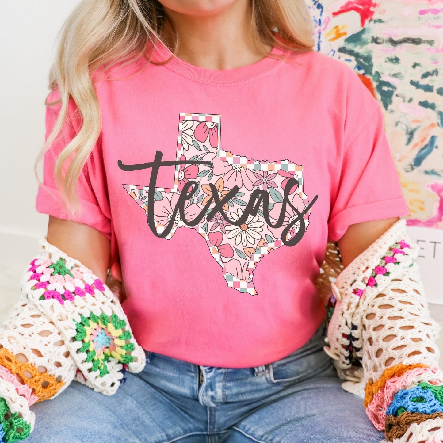 Floral Checkered State Tees