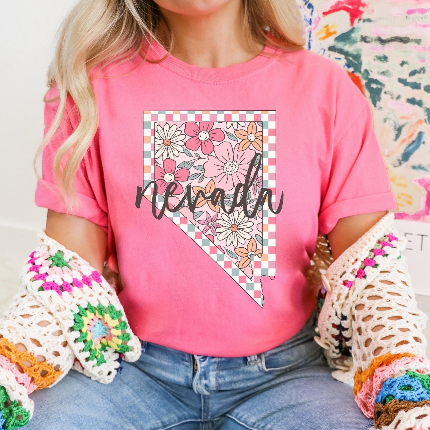 Floral Checkered State Tees