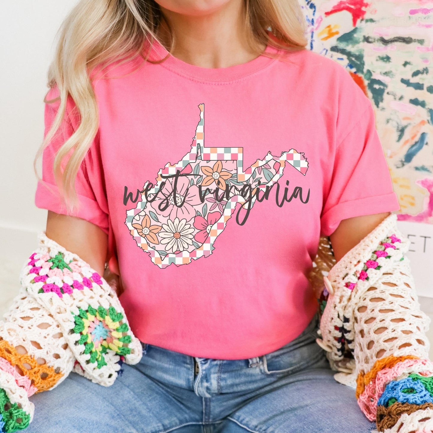 Floral Checkered State Tees
