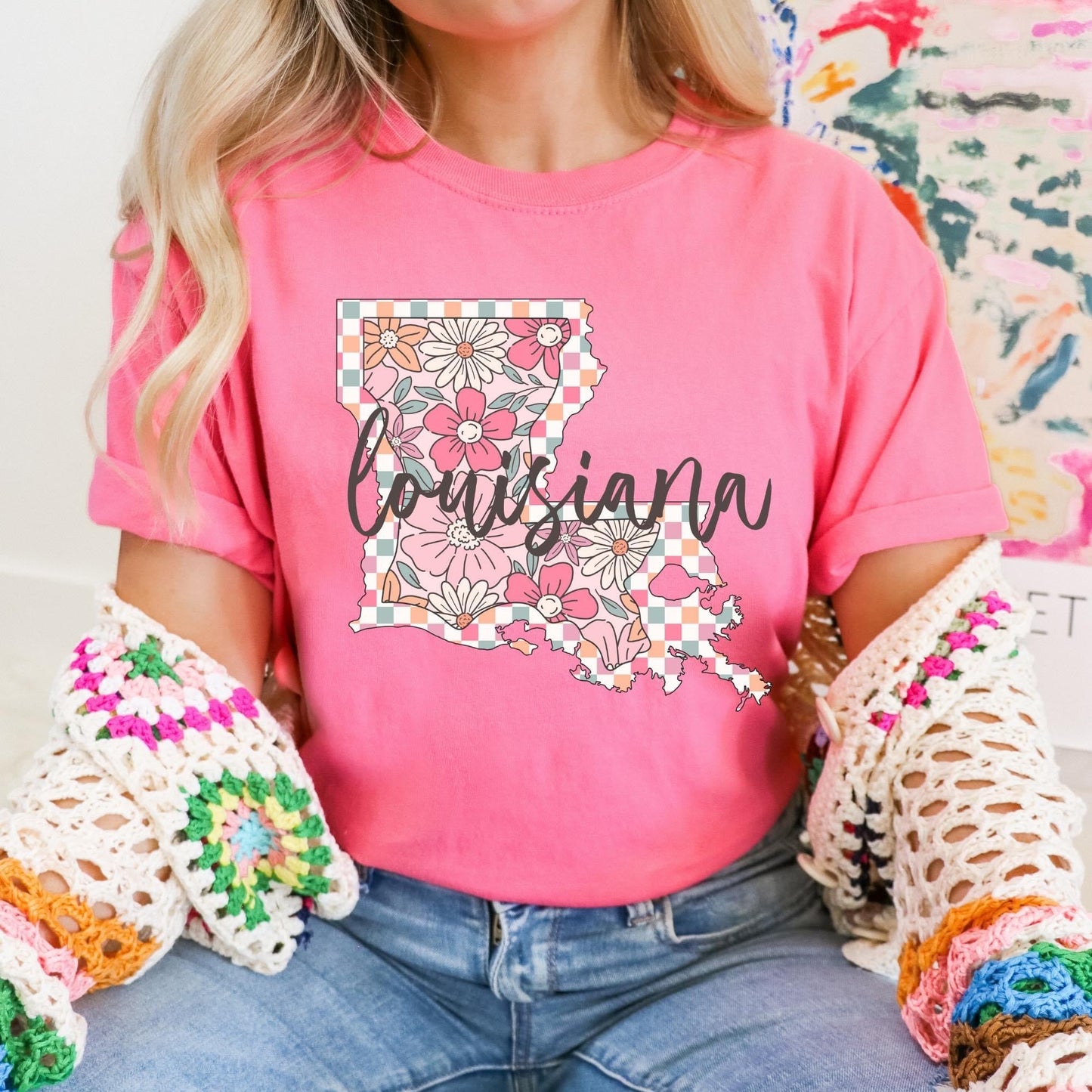 Floral Checkered State Tees