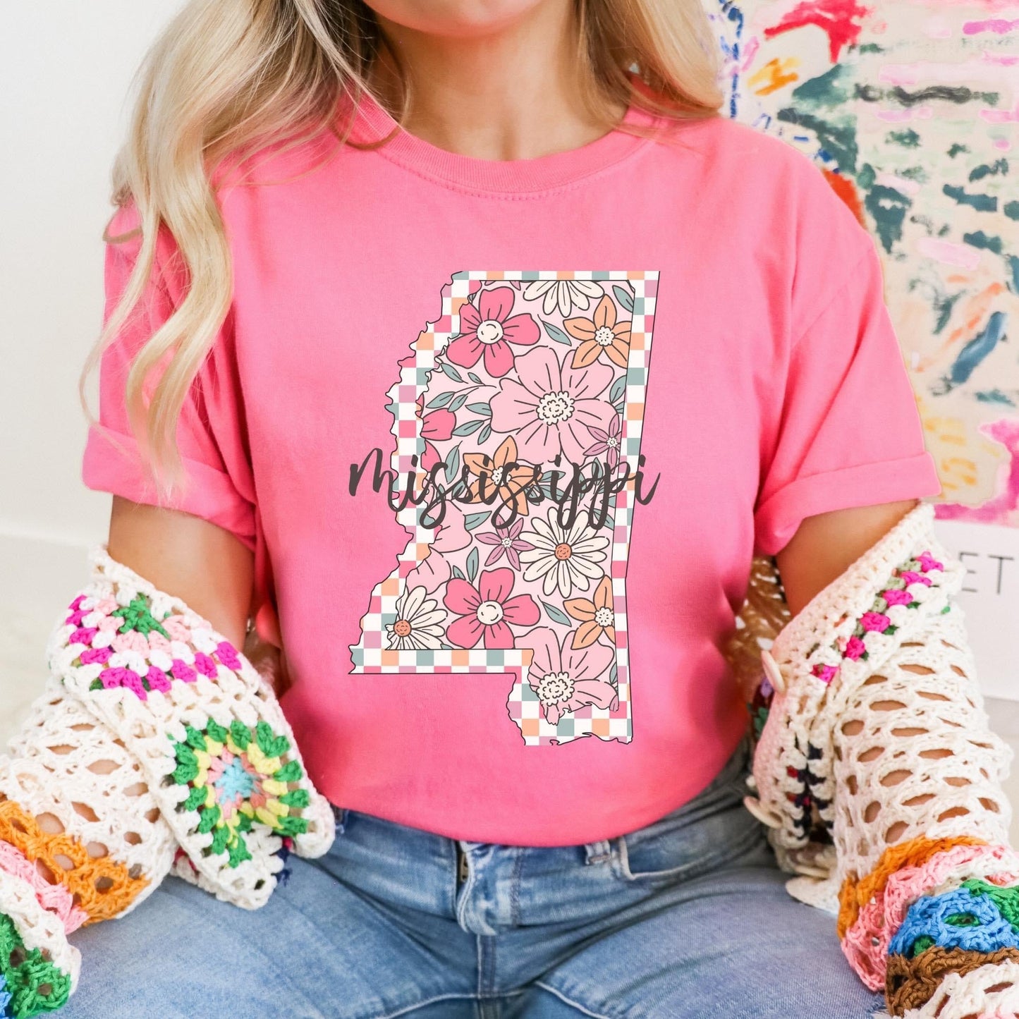 Floral Checkered State Tees