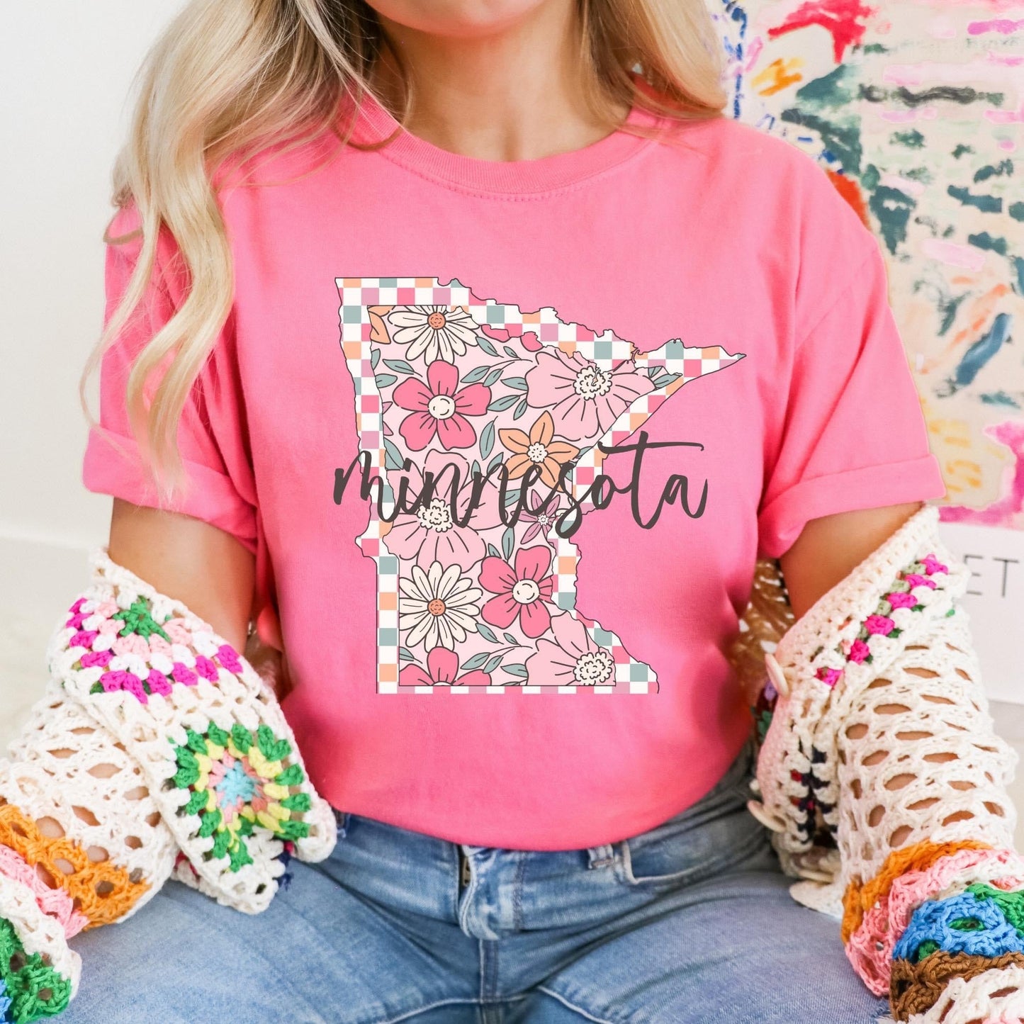 Floral Checkered State Tees