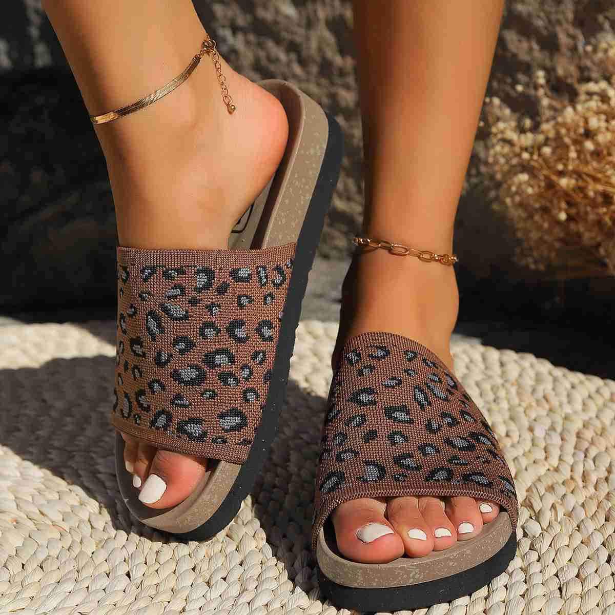 Leopard Knitted Slides