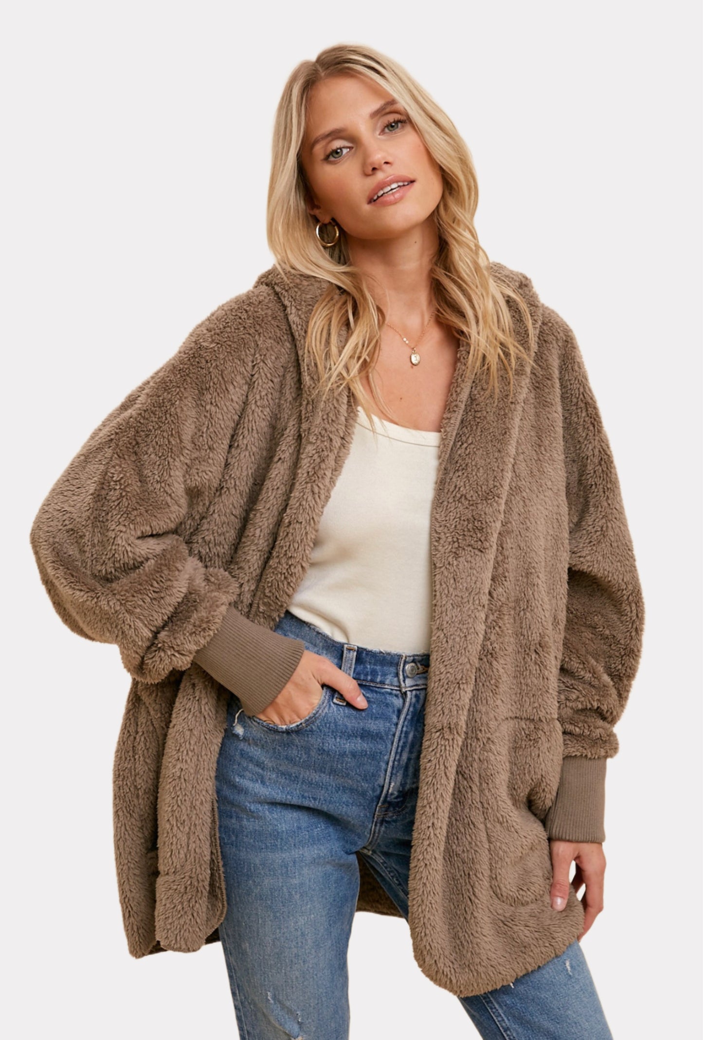 Mylin Plush Hooded Jacket in Ash
